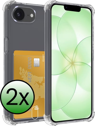Hoesje 2 Stuks - Geschikt voor Apple iPhone 17e - Met Pashouder en Kaarthouder - Telefoon Hoes Shockproof - Siliconen Case - Back Cover - Shock Proof - Pasjes Houder - Transparant