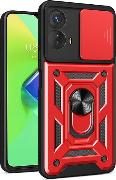Coverup Hoesje - Geschikt voor Motorola Moto G53 Hoesje - Coverup Armor Ring Kickstand Back Cover met Camera Shield - Rood