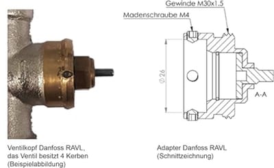 Metalen adapter voor radiatorthermostaten - hoogwaardige radiatorventieladapter 26 mm