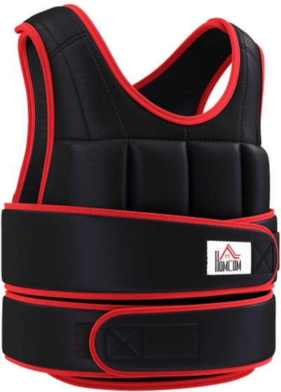 20 kg Trainingsvest - Gewichtsvest met Dubbele Riemen Verstelbaar - Krachttraining Fitness - Zwart/Rood - Oxford Stof & Metaal/Zand - 60 x 50 cm