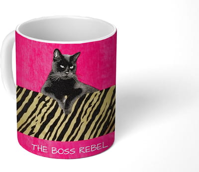 Mok - Koffiemok - Kat - Baas - Roze - Tijgerprint - Mokken - 350 ML - Beker - Koffiemokken - Theemok