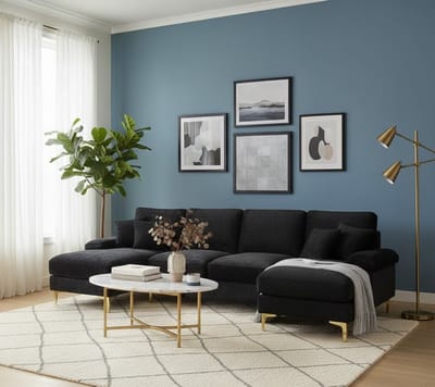 Luxe Moderne U-vormige Hoekbank – - Zwart - Hoekbank – 4-Zits Comfortabele Chenille - Medahomestore