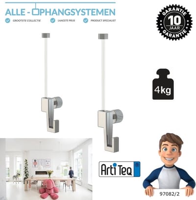 99004 2 x Artiteq-ophangdraad-mini ophanghaak-voor schilderij ophangrail
