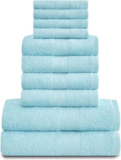 Handdoeken Familie Bale Set - 10st 100% Katoen 4x Gezicht 4x Hand 2x Badhanddoeken - Aqua