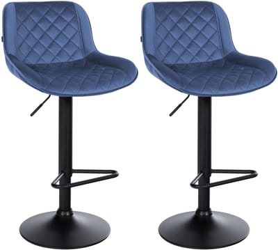 CLP Kasson 2er Set barkrukken - met rugleuning - In hoogte verstelbaar - metalen frame - met voetsteun - zwart/blauw
