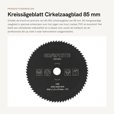 Dailygoods- Cirkelzaagblad 85mm - HSS Materiaal - 72 Tanden - Voor Hout/PVC/Aluminium - Duurzaam - Hoge Hardheid - Zaagblad
