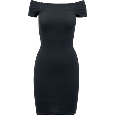 Urban Classics Mini-jurk - Ladies Off Shoulder Rib Dress - XS tot XL - voor Vrouwen - zwart