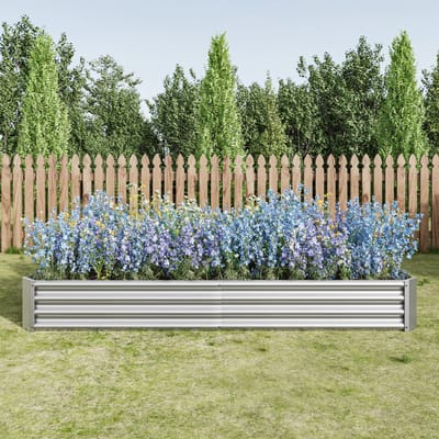 MODFU - Verhoogde Plantenbak - Open Bodem - Gegolfd Metaal - Voor Tuin - Metaal - Zilver - 232 X 113,5 X 30 Cm