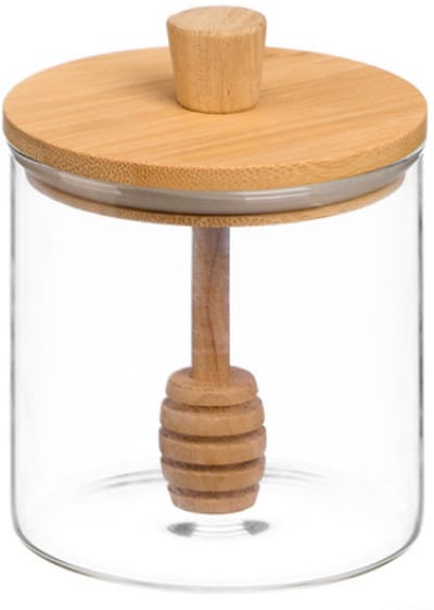 Vivalto Honingpot met honinglepel - 9 x 11 cm - 500 ml - glas - met deksel - Honinghouder