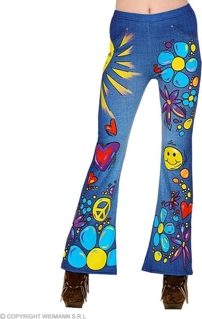 Widmann - Hippie Kostuum - 70s Legging Hippie Peace Love And Happiness Vrouw - Blauw - Large / XL - Carnavalskleding - Verkleedkleding
