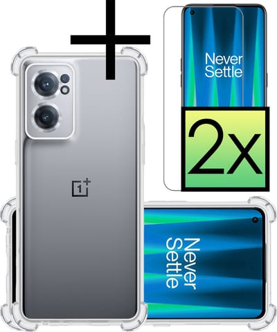 Hoesje - Met Screenprotector - 2 Stuks - Geschikt voor OnePlus Nord CE 2 - Sterk & Shockproof - Siliconen Case - Back Cover - Telefoon Hoes - Shock Proof - Transparant