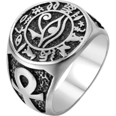 Vintage Egyptisch Oog van Horus Ring Mysterieuze Oude Egypte Tekst Symbool Ankh Ringen voor Mannen Roestvrij Staal Punk Sieraden Cadeau 11 white