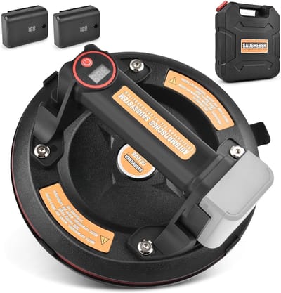 Elektrische Plaatlift - Vacuüm Zuiglift - Zware Objecten Verplaatsen - 300 kg Draagkracht - 8 Inch Diameter - Zwart