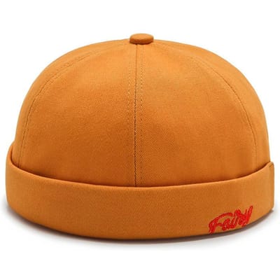 Casquette Docker pour Hommes Chapeaux sans Visière Casquette Skullcap Casquette d'Ouvrier Marin Manchette Relevée Bonnet Rétro Adjustable orange