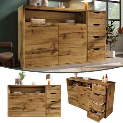 Dressoir - 150 x 40 x 90 cm - Luxe Commode met 4 Laden en Soft-close - Eikenlook - Hout - Eiken