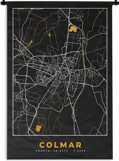Wandkleed - Wanddoek - Stadskaart – Frankrijk – Kaart – Colmar – Plattegrond - 120x180 cm - Wandtapijt