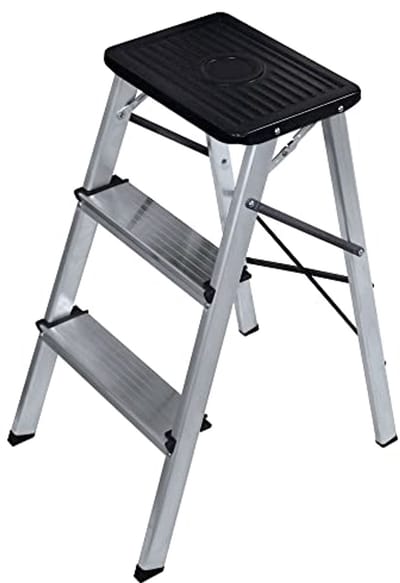 Vouwladder met 3 Treden - Antislip, Aluminium, Maximaal 150 kg - Eenvoudig Op Te Bergen