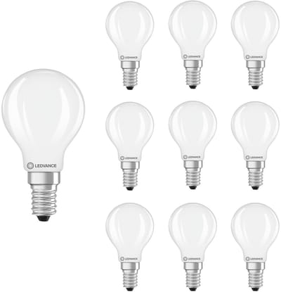 Ledvance LED Filament Kogellamp E14 - 5.9W 806lm 2700K 230V - Mat Glas - Ø45mm - Dimbaar - 10 stuks - Geschikt voor woonkamer, restaurants, sfeerverlichting - 10 stuks