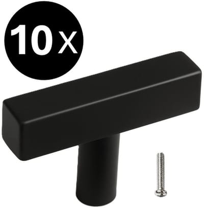 10 X MSQDESIGN Deurknop zwart T vorm - Kastknoppen zwart - Meubelknop zwart voor keuken , kast en deurjes - zwarte T-vorm kastknop - Deurknopjes zwart - Handgreep T - Moderne Meubelknop T greep voor keukenkast - T vorm Deurknoppen kast- Ladeknoppen