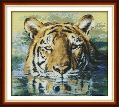 Geavanceerde kruissteekpakketten - Tijger Water 14 Count 43x38cm - Creatieve naaldwerk kerstcadeaus en hobbyprojecten