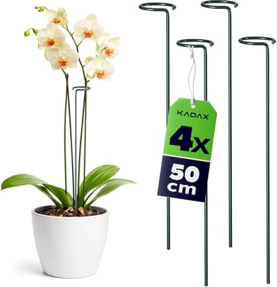 KADAX Plantensteun met oog 50 cm, stalen plantenstok, ring 6 cm, bloemensteun, groen, tuin, 4 st.