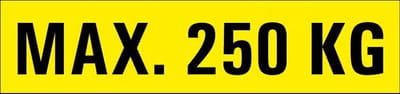 Max 250 kg sticker 200 x 50 mm
