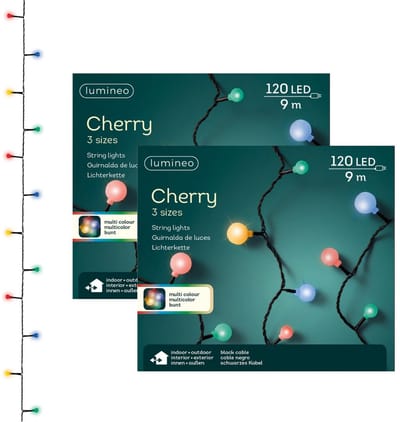 Lumineo feestverlichting - 2x - gekleurd - 120 led lampjes - 9 meter - twinkle - lichtsnoeren - Buiten verlichting - kerstverlichting