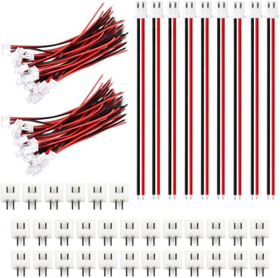 Dailygoody - XH 2.54 2-pins stekkers - 50 paar micro stekkers - 10 cm kabel - Rood en zwart - 24AWG - Geschikt voor hobbyprojecten - 50 stuks