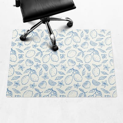 Wallfluent - Vloerbeschermer Citroen Retro Patroon - 100x70 cm - Blauw Vloerbeschermer Bureaustoel - Rechthoekig - Vloerbeschermer Vinyl-Stoel Mat-Werkplekdecoraties - Boho-patroon