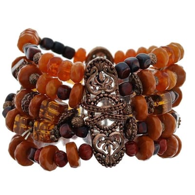 Behave - Armband bruin kralen breed - Etnische stijl - Voor creatieve looks