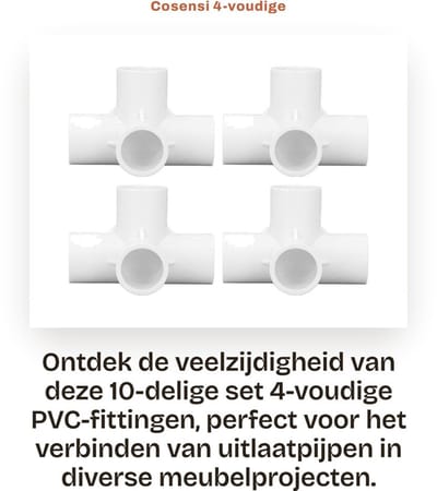 Dailygoods- PVC-fitting 10 Stuks - 4-voudige Connector - Kunststof Elleboog - 25 mm Uitlaatpijp - Set voor Meubels - Wit