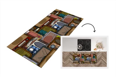 Keukenloper - Loper keuken - Tieners - Radio - Patronen - Retro - 120x50 cm - Keukenloper vinyl