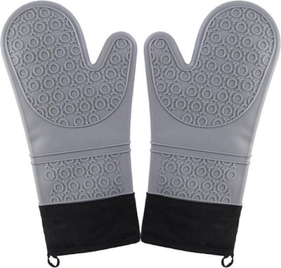 Siliconen ovenwanten 1 paars(2 stuks) met Zachte Katoenen Voering- hittebestendig tot 260 °C anti-slip lange bakhandschoenen voor koken bakken-lichtgrijs