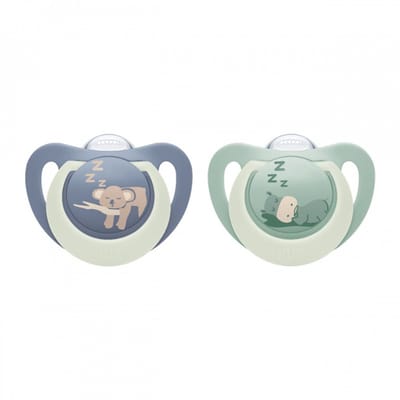 NUK First Choice Fopspeen – Siliconen – Lichtgevend in het Donker – 2 Stuks- blauw/groen 0-6 maanden
