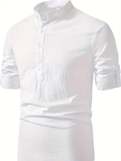 Livano Linnen Blouse Heren - t shirt - Polo - Overhemd - Shirt - Zomer - Ibiza Stijl - Wit - Maat S