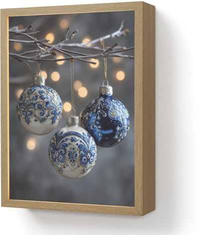 Wandlamp 30x40 cm - Oplaadbaar - Kerstbal - Versierd - Blauw - Wandlampen binnen woonkamer - Slaapkamer lamp - Decoratieve nachtlamp - Vloerlamp draadloos