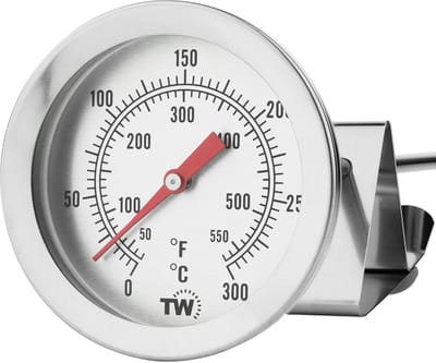SnelShoppen - Frituurthermometer 150 mm Roestvrijstalen Schacht met Pannenclip - Ideaal voor Frituren in Keuken, BBQ, en Tuin