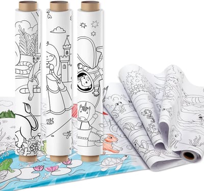 Kleurplaat op Rol 3pcs - Navulling - 3x 10 meter Kleurplaten op Rol - Thema Dieren, Prinses & Ruimte - Voor Houten Tekenbord en Papierrolhouder - Creatief Speelgoed Kinderen vanaf 3 Jaar - Joya Creative