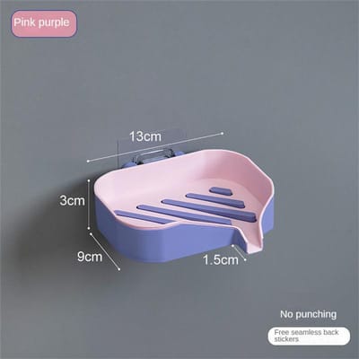 Boîte à savon murale à suspendre, porte-savon de salle de bain, porte-savon de douche, plateau de rangement pour éponge, ventouse créative sans eau violet