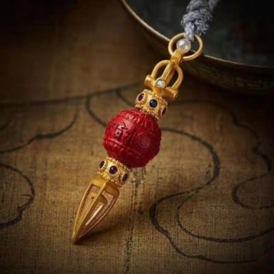 Tibetaanse stijl Vajra Rood Hanger Hoofd Afdalende Magische Stamper Zes-letterige Mantra Tibetaanse Ketting Accessoires Kleine Hanger brown