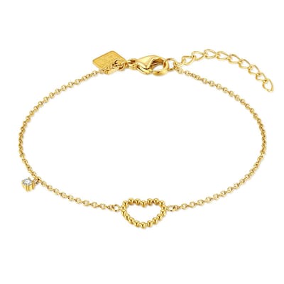 Twice As Nice Armband in goudkleurig edelstaal, hartje met steentje 16cm+3cm
