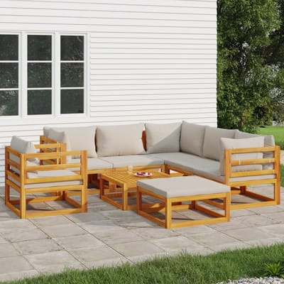 vidaXL - 8-delige - Loungeset - met - lichtgrijze - kussens - massief - hout