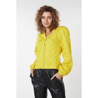 EsQualo Blouse Fancy Flower Jacquard Warm Olive Maat: 36 | Longsleeves Outlet | Dames | Geel