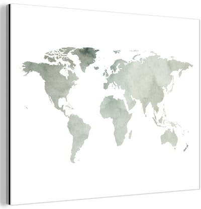 Aluminium schilderij 160x120 cm - Wanddecoratie metaal - Wereldkaart - Groen - Wit - Metalen muurdecoratie woonkamer - Decoratie industrieel - Foto op dibond - Industriële accessoires slaapkamer