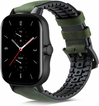 Strap-it Leren / siliconen smartwatch bandje - geschikt voor Xiaomi Amazfit GTS 1-2-3-4 - Mini / Bip / Bip S / Bip Lite / Bip U Pro / Amazfit GTR 42mm - groen