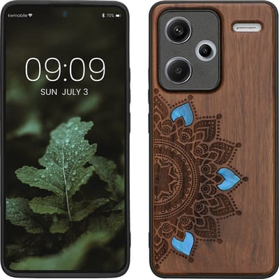 kwmobile telefoonhoesje geschikt voorXiaomi Redmi Note 13 Pro+ 5G / Redmi Note 13 Pro Plus 5G - Hoesje met bumper - hout - In donkerbruin Parelmoer mandala design