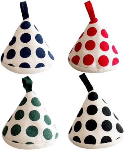 4-delig Polka Dot Pannenlap Set - Hittebestendige Dekselhandvatten en Ovenschaal Knop - Keukenbescherming in Blauw, Rood, Groen, Zwart