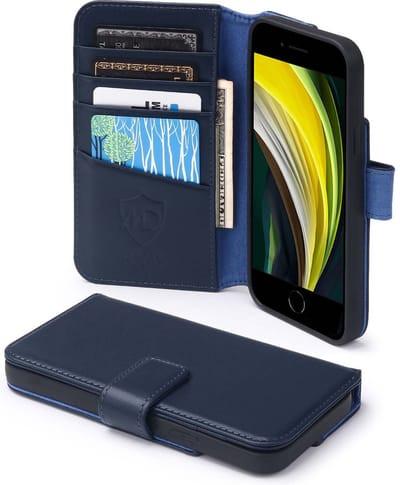 MobyDefend Hoesje - Geschikt voor iPhone SE (2020/2022) / iPhone 7 / iPhone 8 - Luxe Leren Wallet Bookcase - Blauw