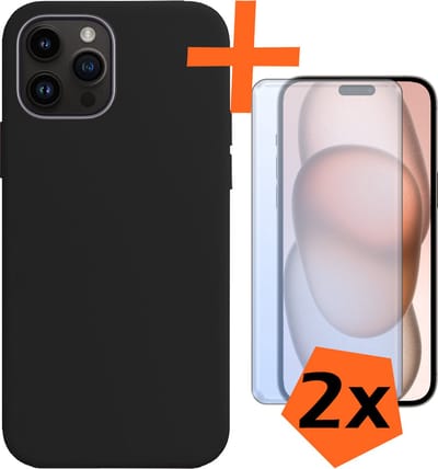 Hoes - Met 2x Screenprotector - Geschikt voor Apple iPhone 15 Pro - Sterk & Shockproof - Back Cover - Siliconen Case - Telefoon Hoes - Zwart