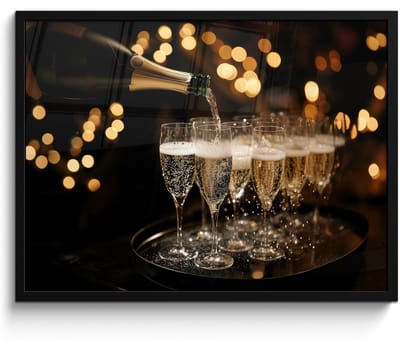 Fotolijst inclusief poster - Posterlijst 70x50 cm - Posters - Lichtjes - Champagne - Dienblad - Glazen - Foto in lijst - Keuken decoratie muur - Wanddecoratie accessoires - Muurdecoratie - Schilderijen
